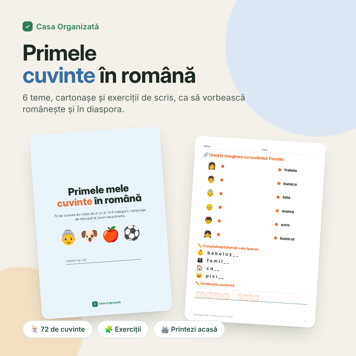 Fișe de lucru: Primele cuvinte în română