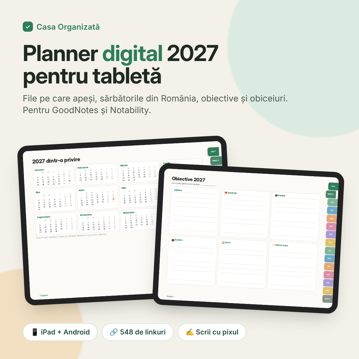 Planner digital 2027 pentru tabletă